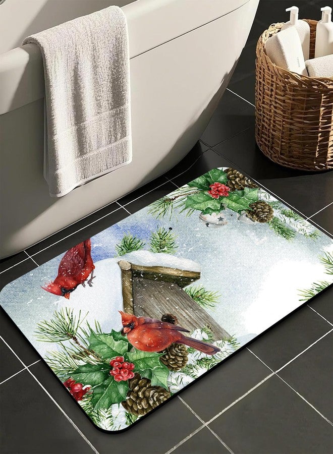 Identiy Christmas Bathroom Rug,Winter Red Cardinal Birds Bath Mat for Tub Non Slip, Soft Absorbent Easy Clean Quick Dry Bathroom Mat for Tub Shower Home Decor 17x29.5 inch - Image 1